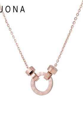 钛钢玫瑰金空心圆环项链