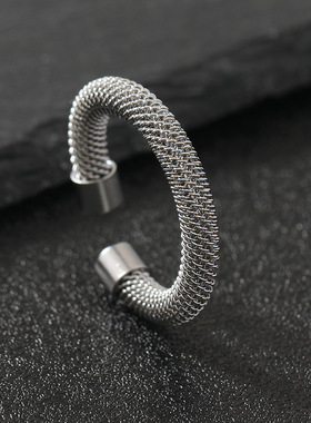 欧美简约C形钛钢开口戒指