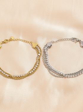 欧美热销不锈钢锆石满天星三层手