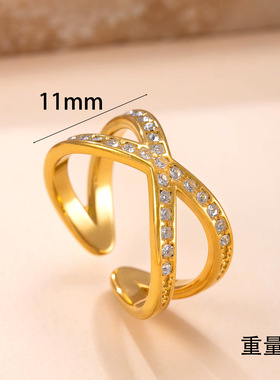 跨境新款不锈钢镶钻食指戒指