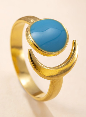 跨境新款不锈钢月亮开口戒