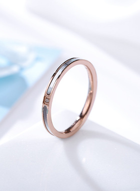 钛钢玫瑰金贝壳锆石女戒