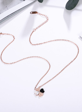 新款钛钢四叶花项链女