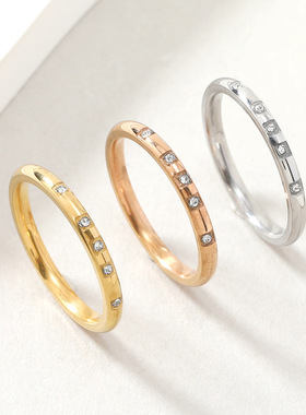 跨境钛钢镶钻情侣戒指三件套