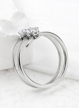 韩版多层三颗钛钢戒指