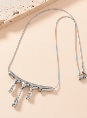 欧美跨境不锈钢熔岩水滴项链