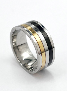 跨境高级感三色光面钛钢戒指
