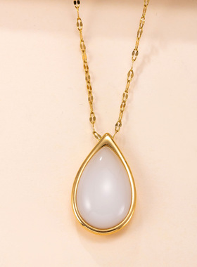水滴天然石不锈钢项链