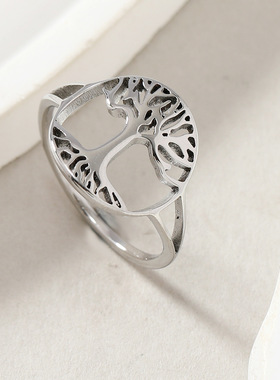 森系生命树镂空钛钢戒指