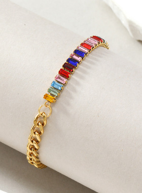 欧美新款满钻钛钢可调节手链