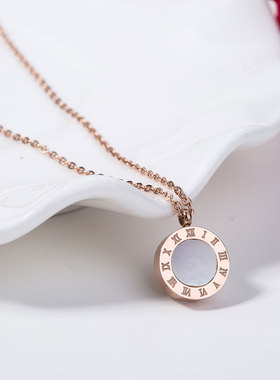 欧美钛钢18K玫瑰金简约罗马文