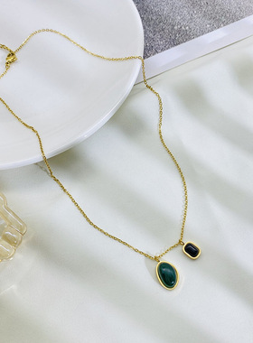 金色复古双吊坠锁骨链