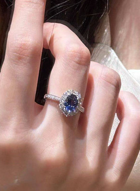 蓝色闪钻戒指女轻奢高级小众设计独特指环2026新款爆款