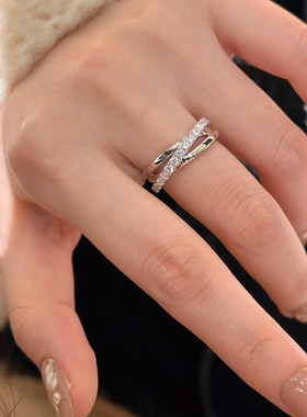 高级感冷淡风三环闪钻开口戒指