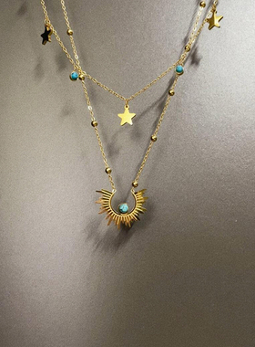 复古金色太阳花项链女个性小众