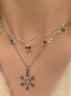 圣诞超仙雪花流苏毛衣锁骨链