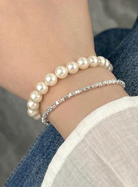 日韩施华家法式元宝扣珍珠手链