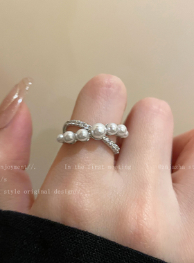 日韩法式珍珠交叉戒指