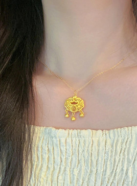 新中式平安锁包吊坠锁骨链女款