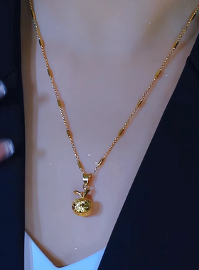 平平安安_金色苹果吊坠项链女