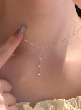 【人鱼的眼泪】微镶锆石超闪精致锁骨链极细隐形设计简约百搭项链