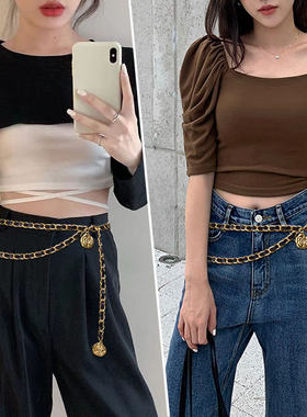 小香风金色钛钢项链女配裙装