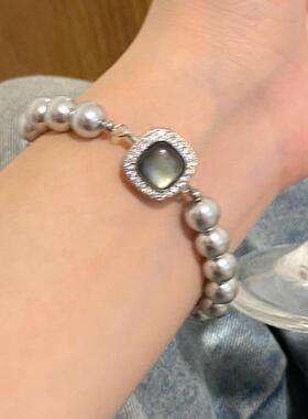 日韩小众高级感方糖灰珍珠手链