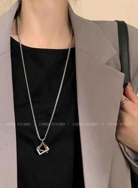 日韩几何方形三角形长款项链