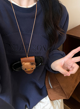 可爱猫咪墨镜夹挂脖眼镜夹挂绳项链高级感设计毛衣链子挂件配饰品