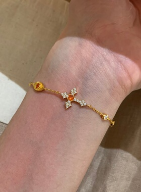 中古橙色闪钻十字架手链女