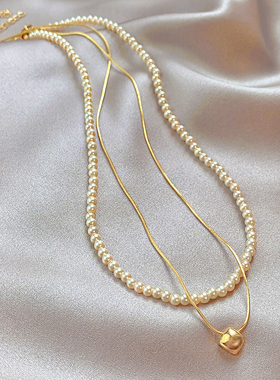 日韩双层小米粒珍珠叠戴项链