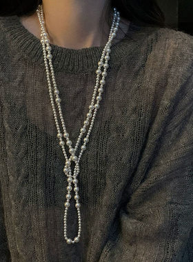 2026秋冬新款长款珠珠毛衣项链