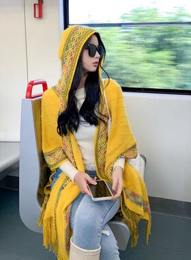 川西云南民族风黄色旅游披肩女
