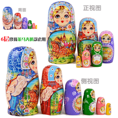 俄罗斯套娃 5层烤漆故事套娃套娃原木儿童玩具一套蒙台梭利教具 - 图0