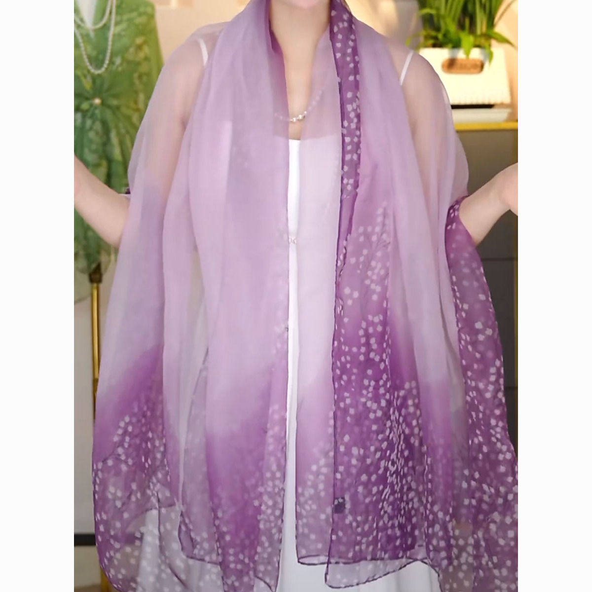 紫色丝巾时尚春秋洋气新款女士纱巾印花长款围巾沙滩百搭防晒披肩,淘宝优惠券,粉丝福利购,淘宝优惠卷