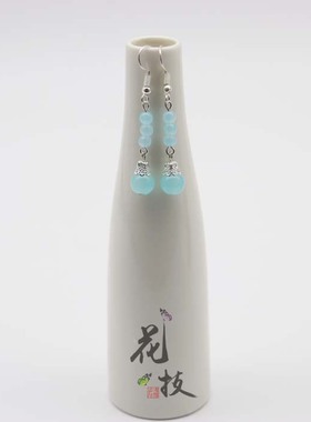 蓝色玉珠古风旗袍汉服同款耳环