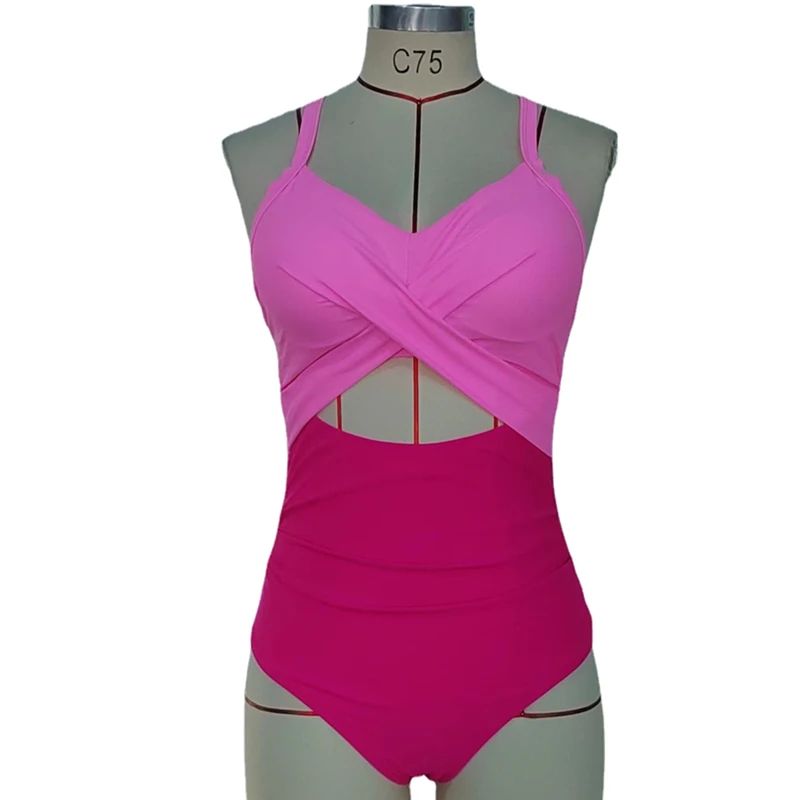 Sexy Hollow Cross Sling Swimwear Color Matching Backless Swi - 图1