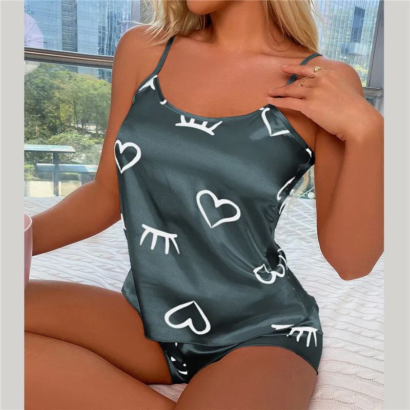 Sexy Heart Print Pajama Set Women'S 2 Pieces Sleepwear Pyjam - 图2