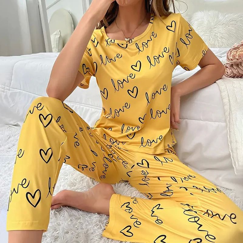 Autumn Women Pajama Sets Cartoon Printing Tops With Long Pan - 图0