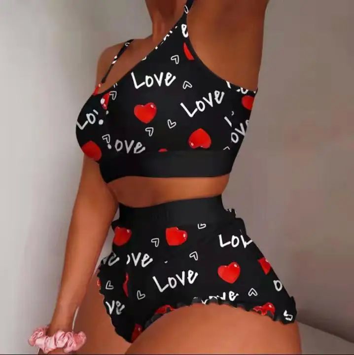 2 Pieces Set Women's Pajama Shorts Suit Multiple Print Under - 图0