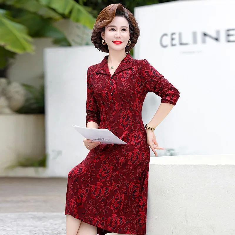 Middle-Aged And Elderly Female Autumn  Jacquard Flower lapel - 图0