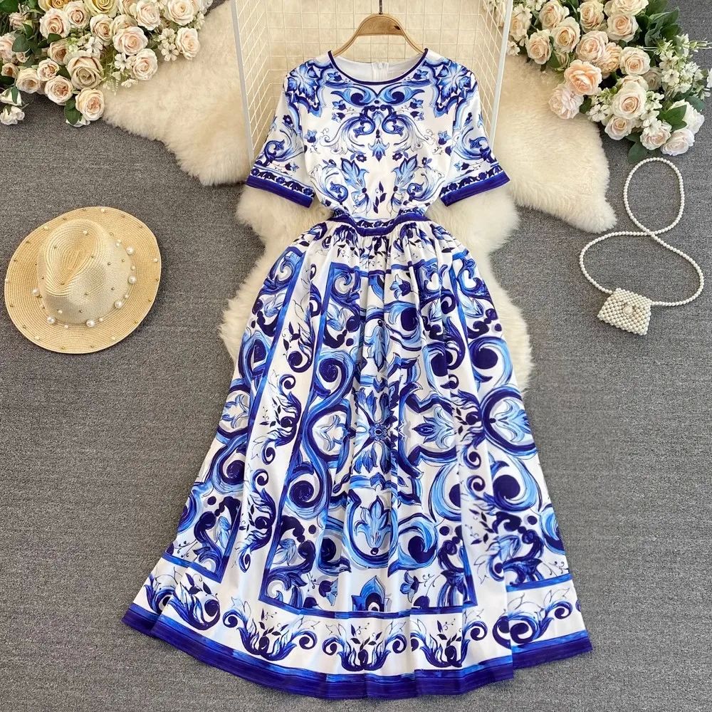 Fashion Designer Runway Red Blue and White Porcelain Print D - 图2