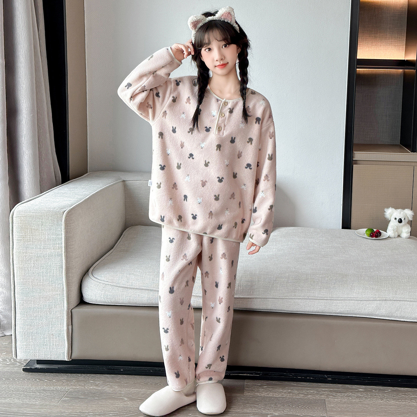 女童睡衣套装2025新款儿童冬季珊瑚绒家居服小女孩米粒绒保暖套装,淘宝优惠券,粉丝福利购,淘宝优惠卷