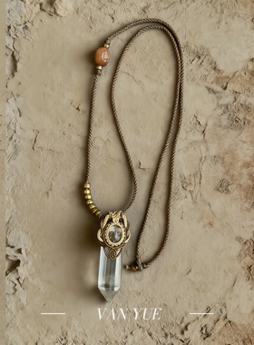 编织白水晶绿幽灵吊坠项链太阳石黄虎眼石编绳复古小众高级感