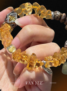 S925银巴西黄水晶九分沉奇楠包头沉香弹力手串新中式小众设计复古