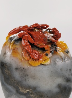 螃蟹八方来财步步高升青田石雕刻摆件天然老挝五彩霸气手工艺包邮