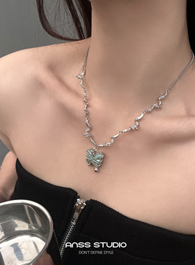 仙女绿色滴釉蝴蝶吊坠项链女