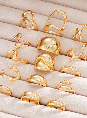 欧美风不规则熔岩线条开口戒指