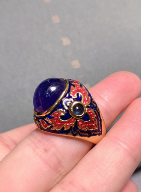 已售！进口纯银鎏24K金蓝宝石戒指 3颗蓝宝