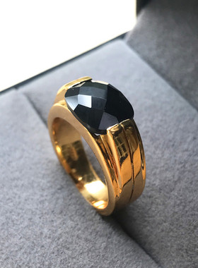 珐琅彩纯银戒指方形蓝玉髓